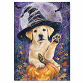 Halloween Labrador Dog Autumn Farmhouse Wall Art Pumpkin Canvas Painting Picture Home Wall Décor on Ready to Hang 1.5" Thick Canvas Wrap, Floating Framed Canvas, Flat Rolled Canvas